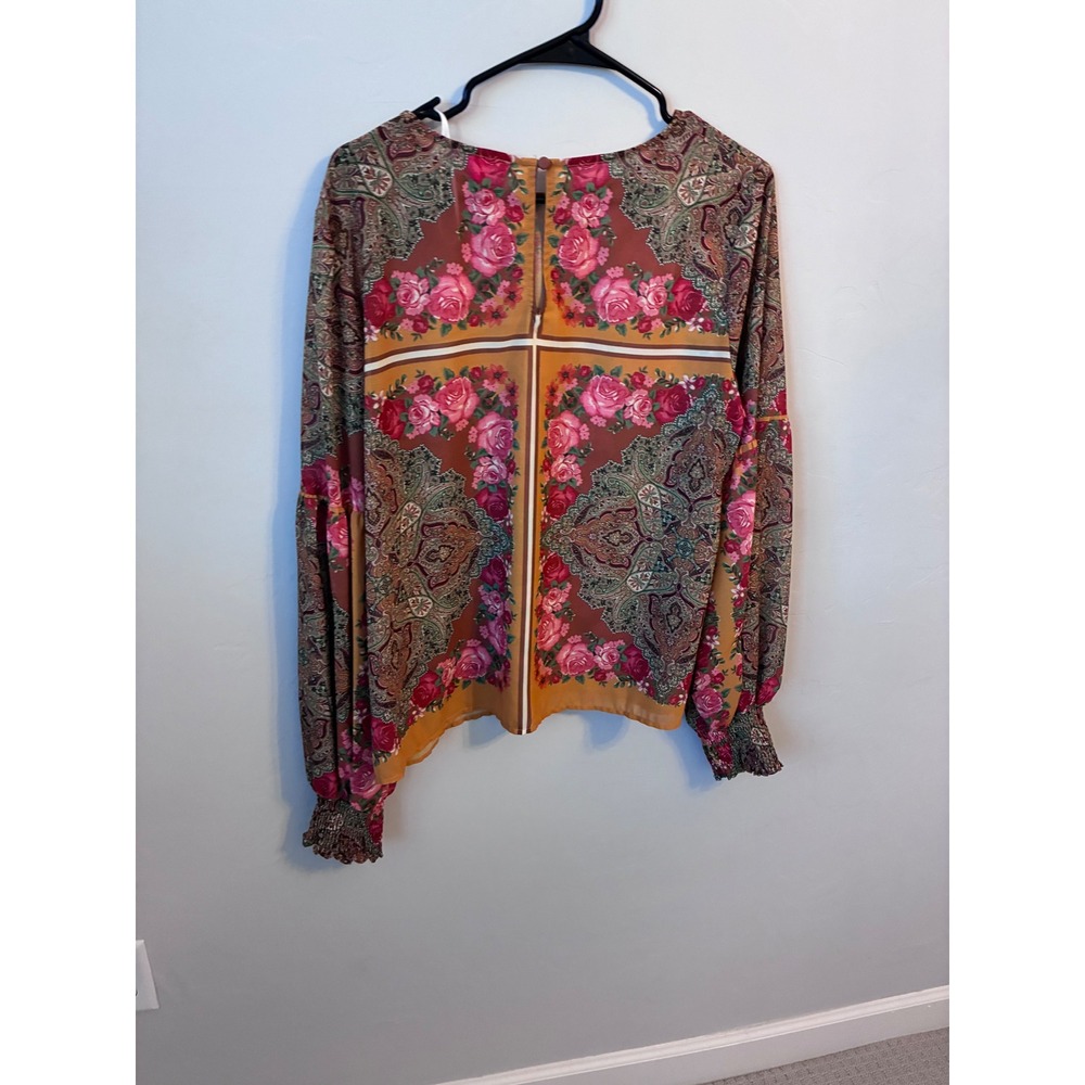 Flying Tomato Womens Blouse XL Paisley Floral Print Long Sleeve Round Neck Top - Picture 6 of 10
